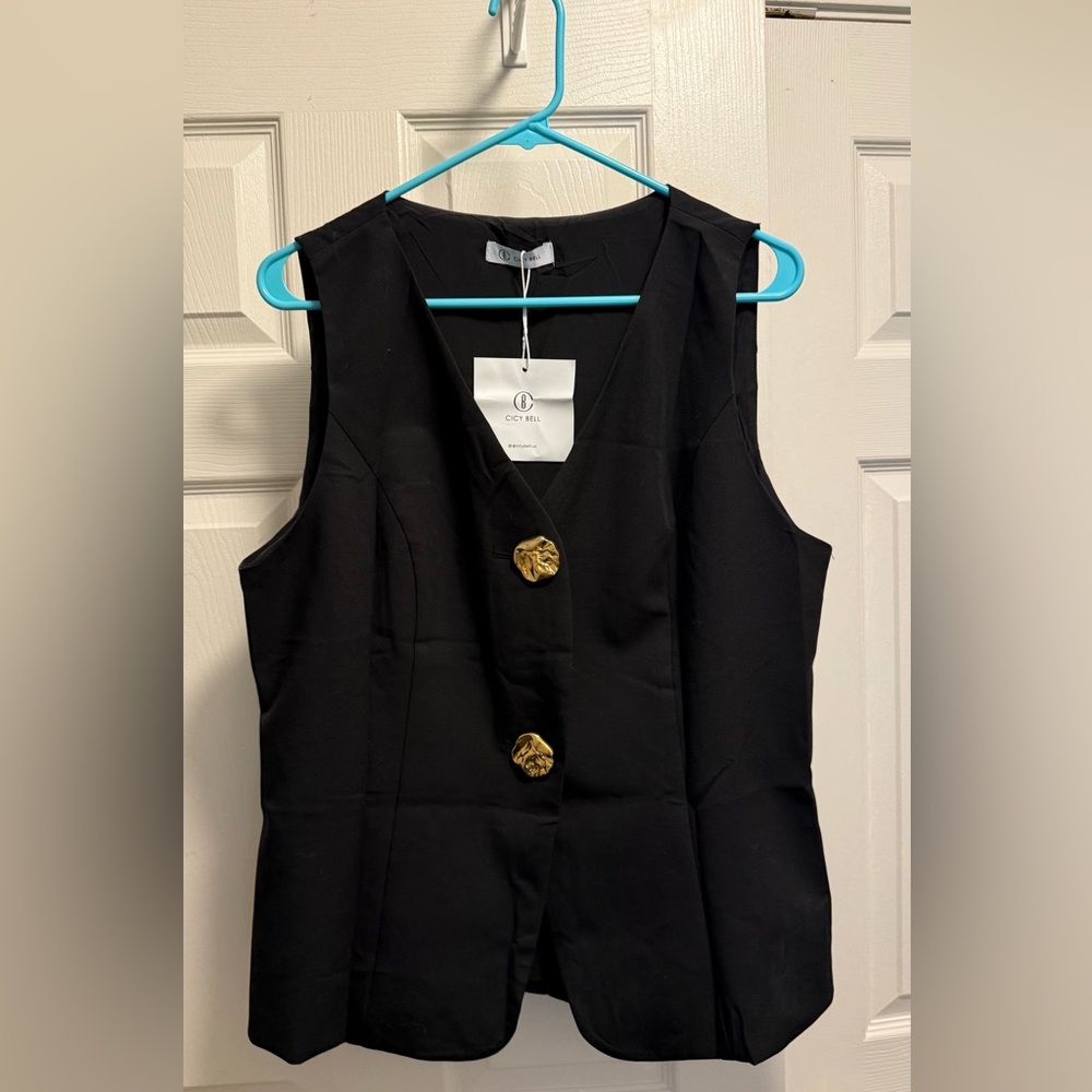 Black Sleeveless Vest with Gold Buttons NWT